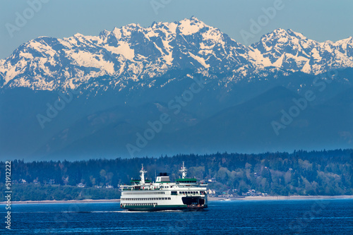 Fotomural Seattle Bainbridge Island Ferry Puget Sound Olympic Mountains