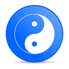 Wall Mural - ying yang blue circle web glossy icon