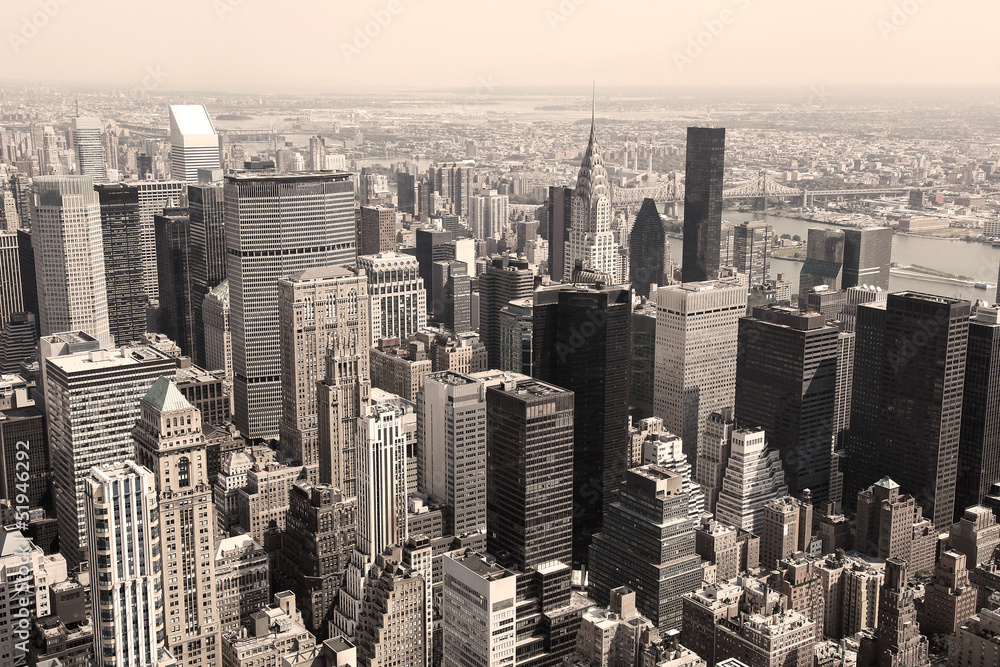 Skyline of Manhattan, NYC - sepia image - obrazy, fototapety, plakaty 