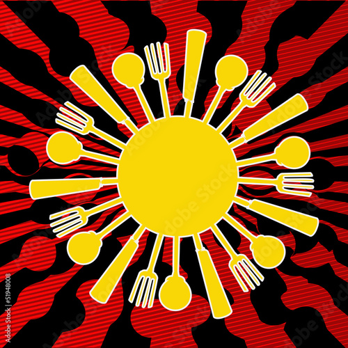 Obraz na płótnie canvas trzyczęściowy "tryptyk" Menu pyschadelic sunray