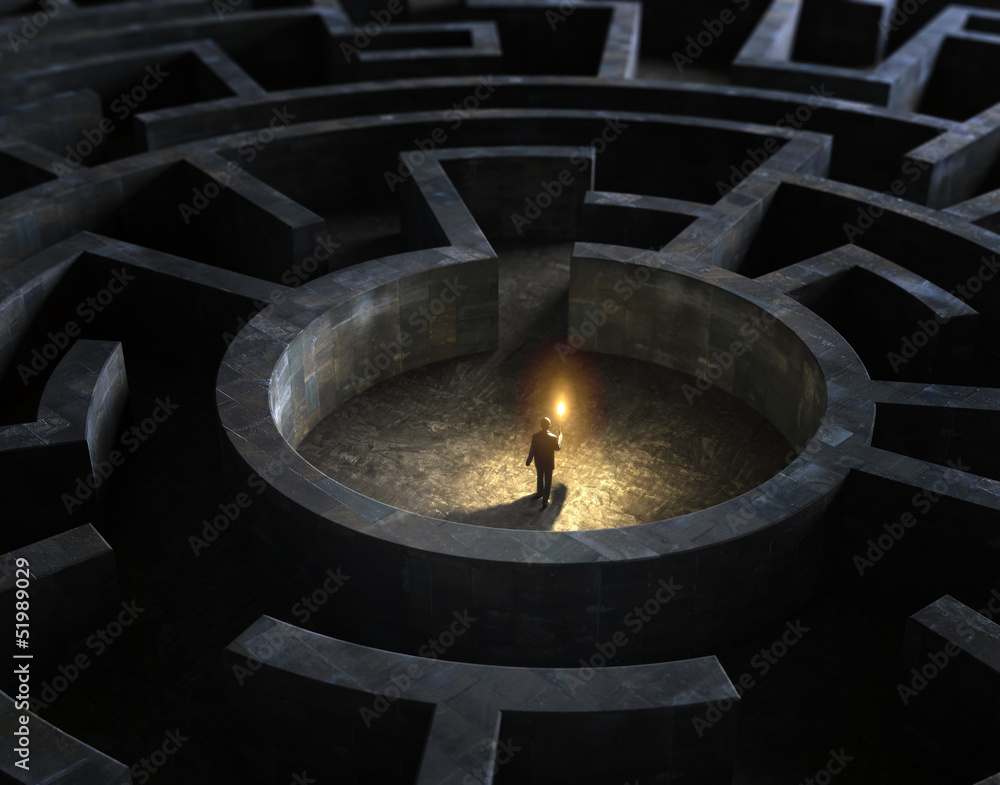 Man in the middle of a mysterious maze - obrazy, fototapety, plakaty 