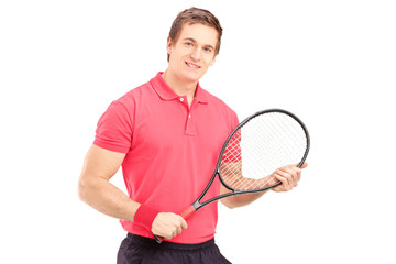 Sticker - A young man holding a tennis racket