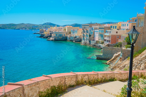 Naklejka dekoracyjna Greece Syros island artistic view of main capitol, also known as