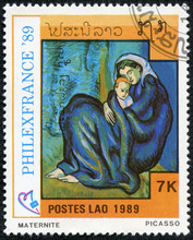 Stamp Shows Painting "Motherhood"; By Pablo Picasso