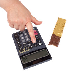 woman calculating for chocolate calories