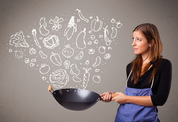 Wall Mural - Woman cooking vegetables