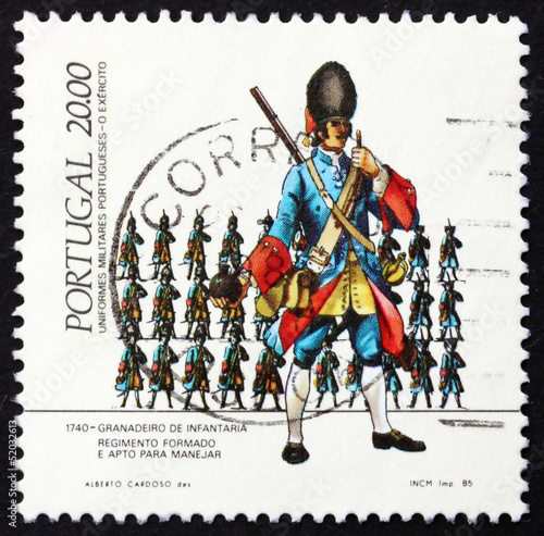 Fotografía Postage stamp Portugal 1985 Infantry Grenadir, 1740