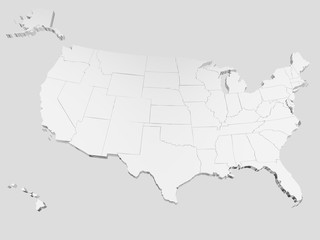  Map of USA. 3D render. Include Hawaii and Alaska.