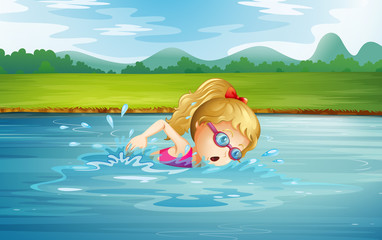 Sticker - A girl swimming at the river