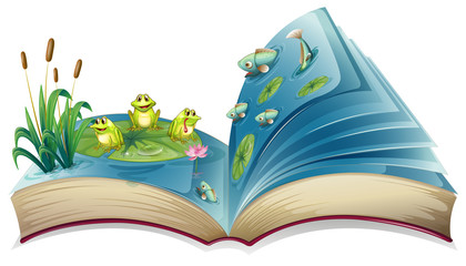Aufkleber - A book with an image of the frogs and fishes in the pond