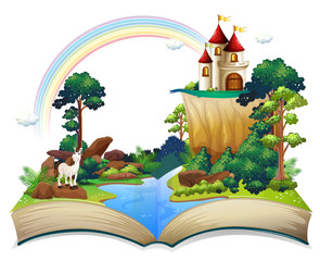 Aufkleber - A book with a castle at the forest