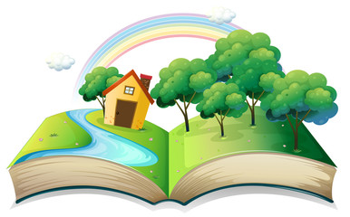 Aufkleber - A book with a story of a house at the forest