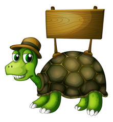 Sticker - A turtle with a wooden signboard at the back