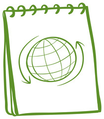 Poster - A green notebook with a drawing of a globe at the cover page