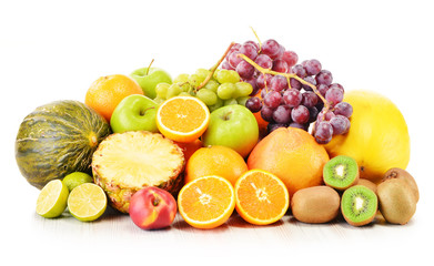 Composition with variety of fruits isolated on white