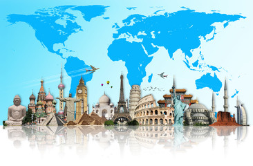 Wall Mural - travel the world monuments concept