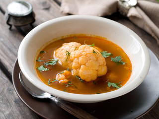 Canvas Print - Cauloflower soup with paprika, selective focus