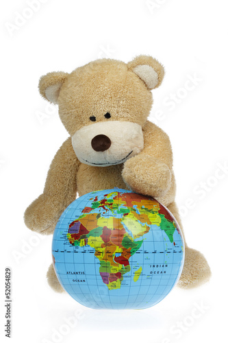 Nowoczesny obraz na płótnie ours en peluche avec mappemonde