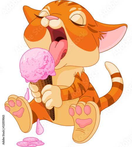 Naklejka - mata magnetyczna na lodówkę Kitten eating ice cream