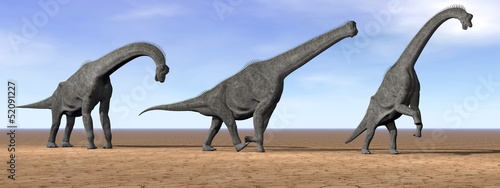 Naklejka samoprzylepna Brachiosaurus dinozaury na pustyni - 3d render