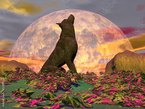 Board z aluminiowym obramowaniem Wyje wilk - 3d render