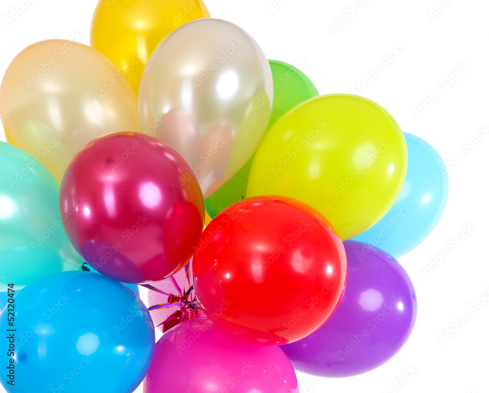 Many bright balloons isolated on white