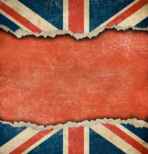 Grunge British Flag On Ripped Paper With Big Empty Space