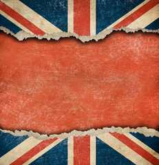 grunge british flag on ripped paper with big empty space