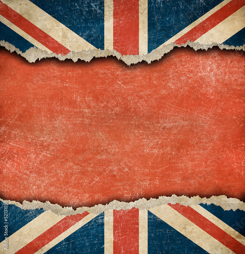 Fotografía Grunge British flag on ripped paper with big empty space