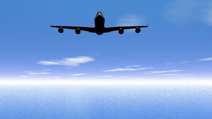 Wall Mural - Flying plane upon the ocean - 3D render