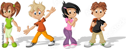 Group of happy cartoon children. Teenagers.
