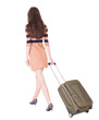 © ghoststone - back view of walking  woman  with green suitcase.