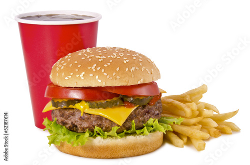 Naklejka samoprzylepna Burger, frytki i cola