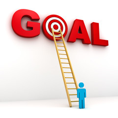 Poster - Man aiming to his target in red word goal Business concept
