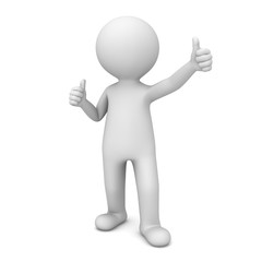 Fototapete - 3D Man Showing Like Thumbs Up isolated over white background