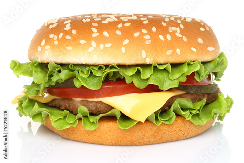 Naklejka samoprzylepna Duży hamburger na białym tle.