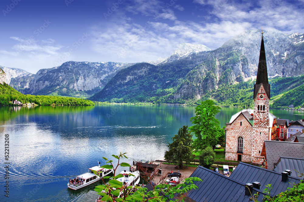 Hallstatt - beauty of Alps. Austria - obrazy, fototapety, plakaty 