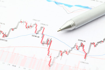 Business financial chart with pen