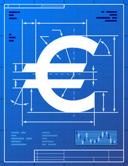 Wall Mural - Euro sign like project drawing. Money symbol on blueprint paper