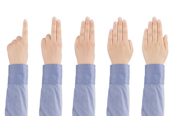 Woman's hand counts from one to five.