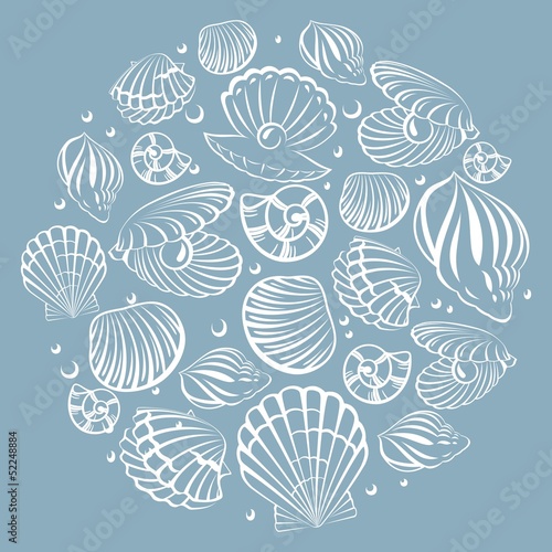 Naklejka - mata magnetyczna na lodówkę Seashell round design element. Sea background.