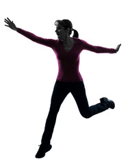 Wall Mural - woman happy running jumping silhouette