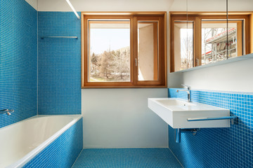 house modern design, interior, blue bathroom