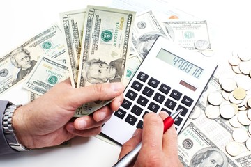 Aufkleber - Hand with calculator and money.