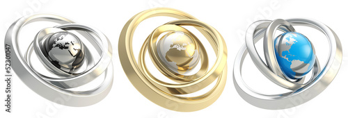 Earth globe emblem inside the ring torus isolated