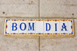 Greeting tiles on the wall of a house in Lisbon, Portugal