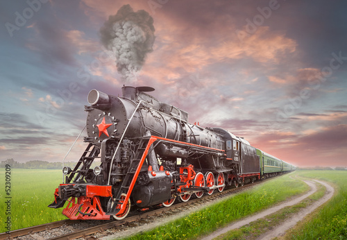 Naklejka - mata magnetyczna na lodówkę Retro Soviet steam locomotive