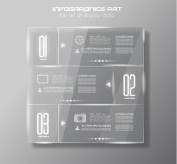 Infographic design template with glass surfaces.