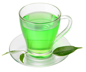 Transparent cup of green tea, isolated on white