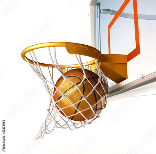 Foto-Stoffbanner - Basket ball centering the basket, close up view. (von matis75)